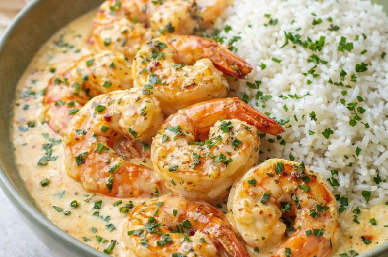 Creamy Herb Rice with Garlic Butter Shrimp Bowl