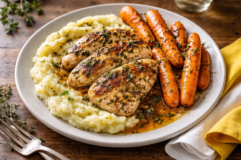 Make Garlic Herb Chicken with Mashed Potatoes and Glazed Carrots Tonight!